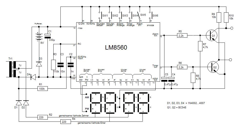 Схема часов на микросхеме LM8560: