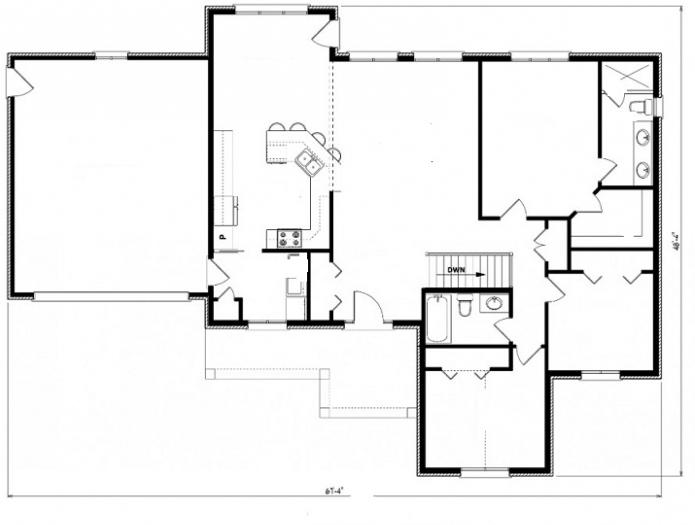 Plan of a one-story house with a garage