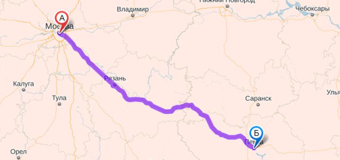 маршрут Москва-Пенза
