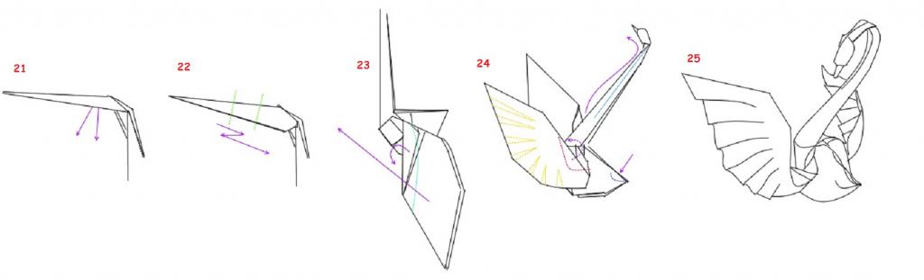 Оригами лебедь из бумаги взлетает
