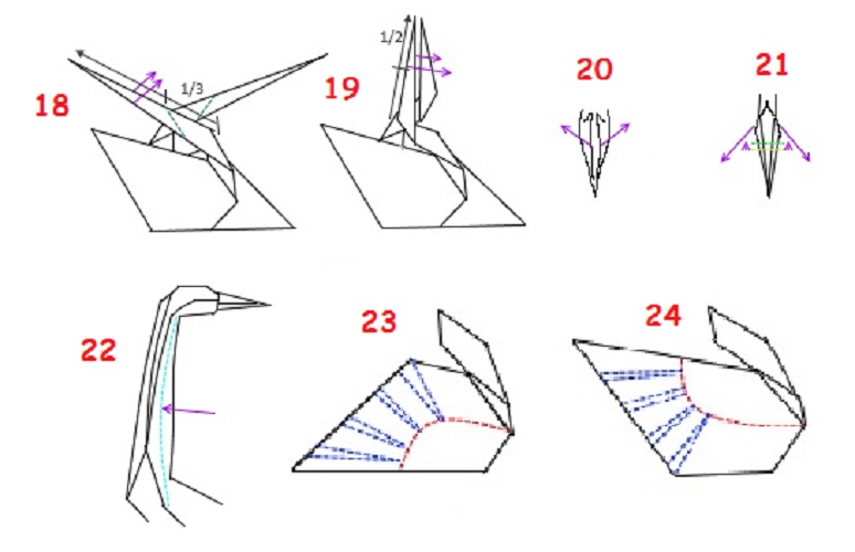 Схема сборки оригами лебедь