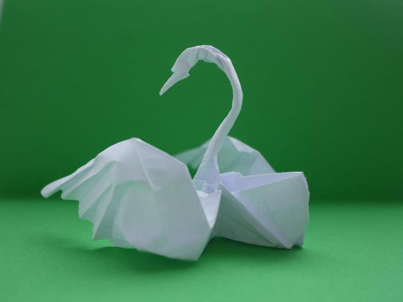 оригами белый лебедь из бумаги