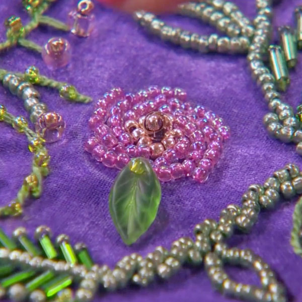 Embroidery with different beads and glass beads