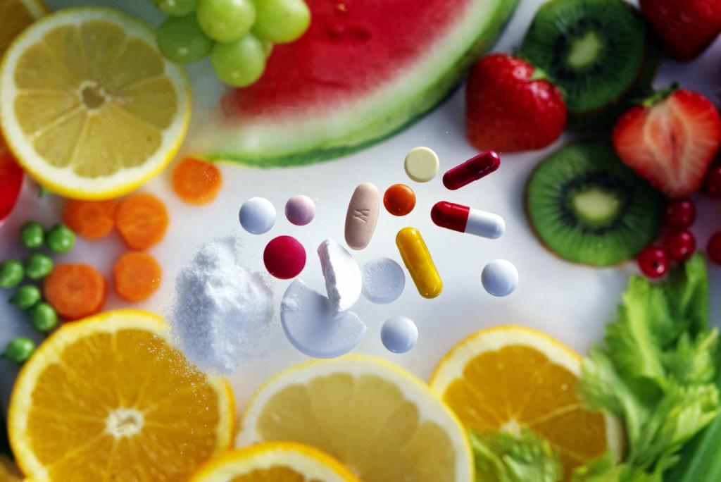 Витамины в таблетках и продуктах