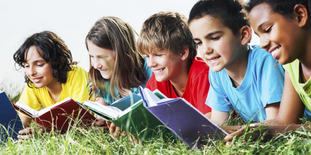 Children behind books