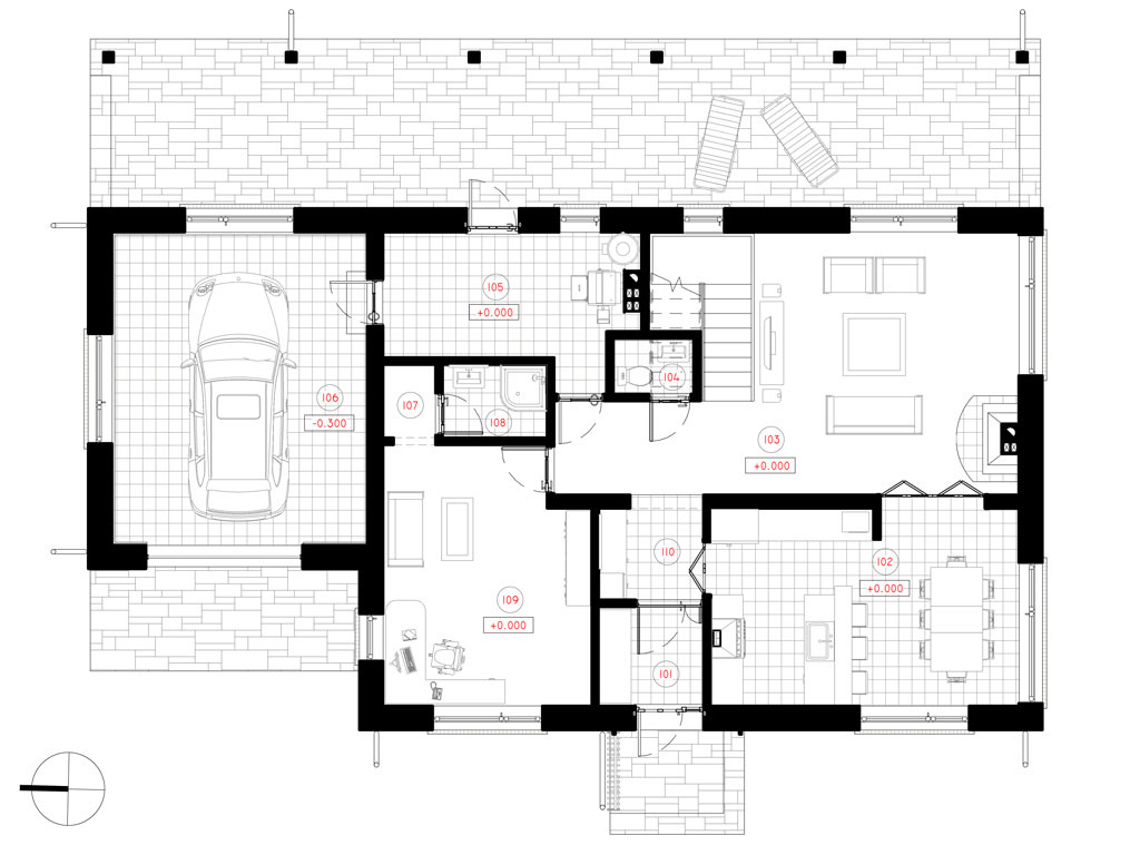 План первого этажа с гаражом