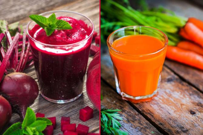 Beetroot broth and carrot juice