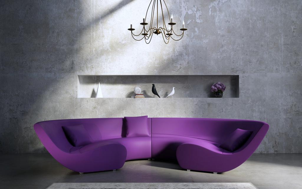 Фиолетовый диван в интерьере: правильное сочетание цветов в интерьере, фото