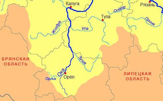 река Зуша на карте