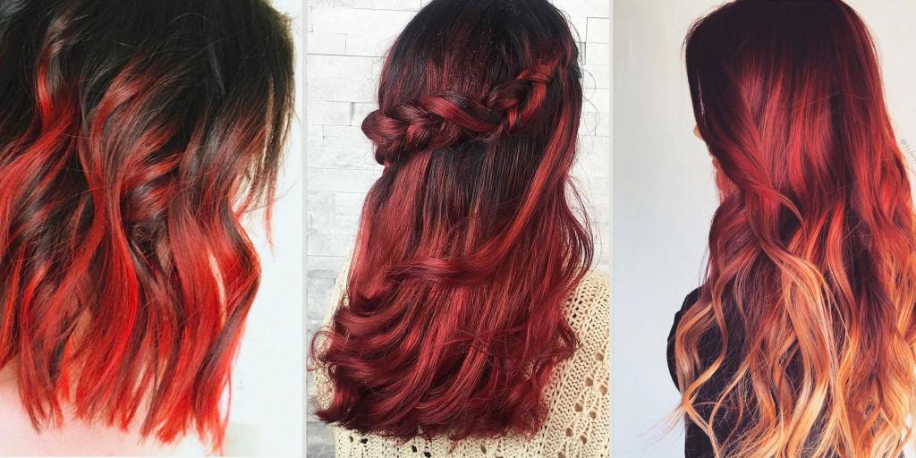Красные кончики волос: особенности окрашивания, подбор оттенков к основному цвету и примеры с фото
