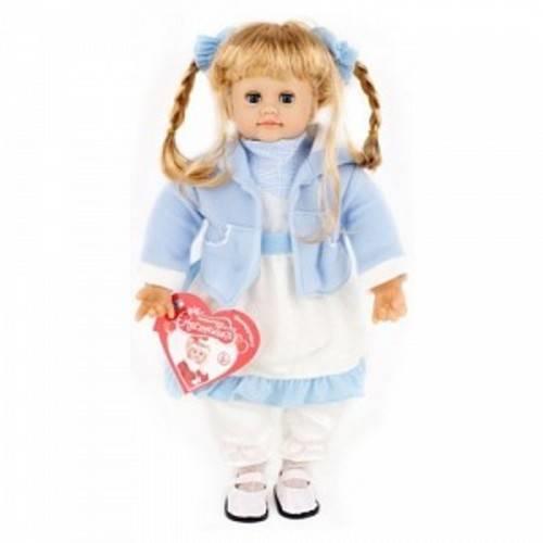 на белом фоне кукла Настенька в голубом наряде