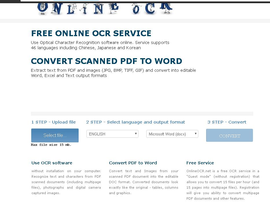 onlineOCR main page