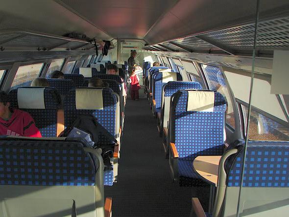 double-decker rail cars inside