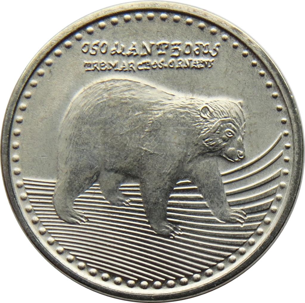 Изображение очкового медведя на монете