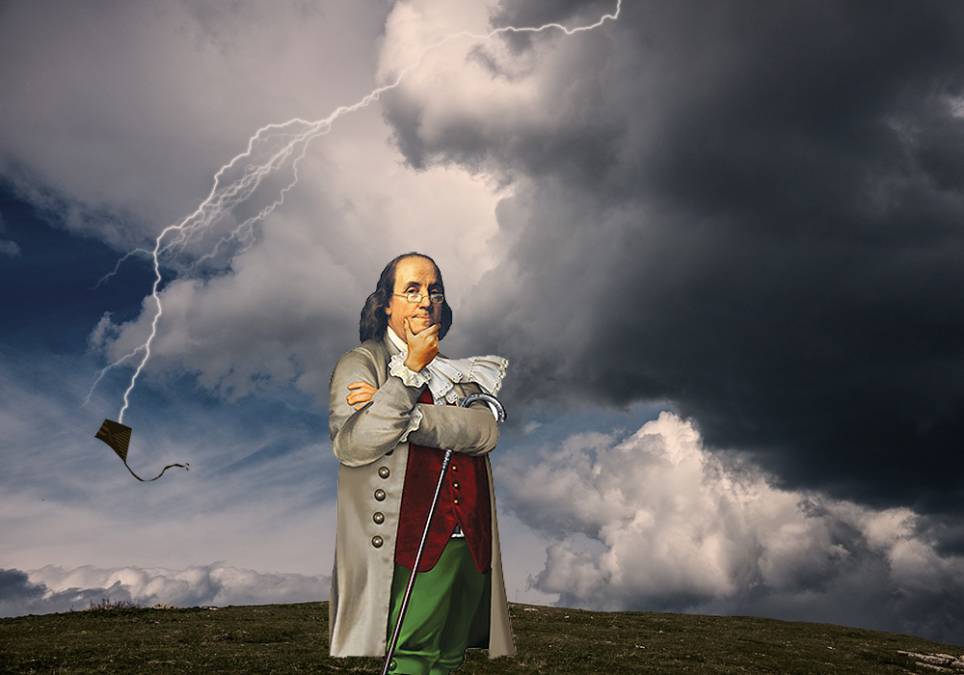 Бенджамин Франклин изучает молнию