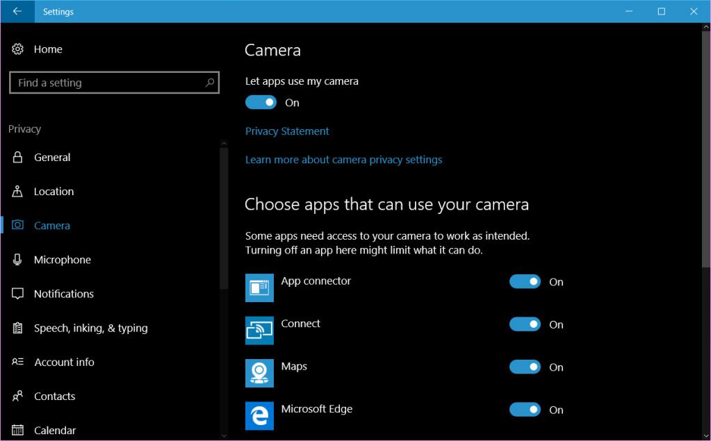 Включение камеры Windows 10