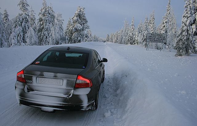 Sedan on a winter road