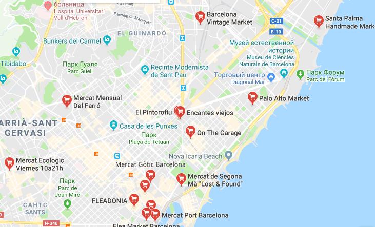 Карта блошиных рынков в Барселоне