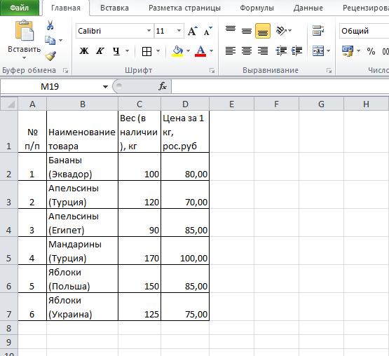 Данные одной строки таблицы документа excel или calc могут быть произвольного типа