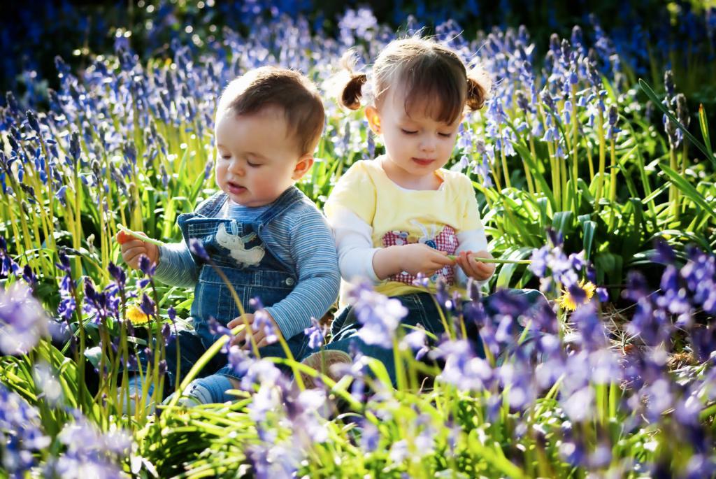 Boy and girl in spring