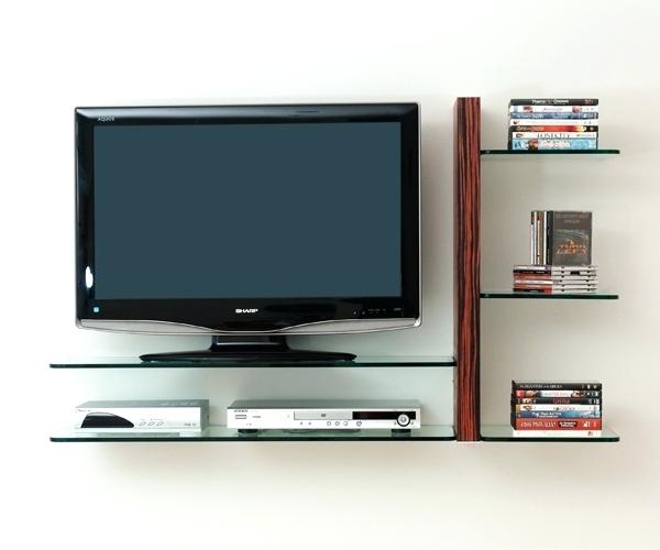 Glass shelf for TV on the wall.