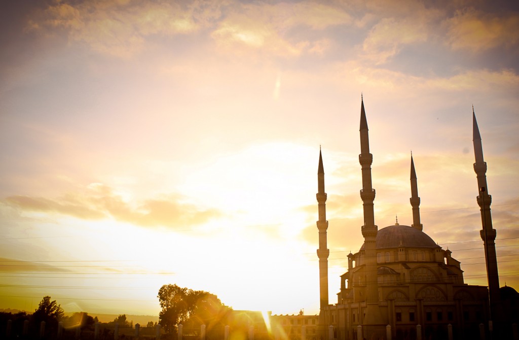 Temple at sunset.