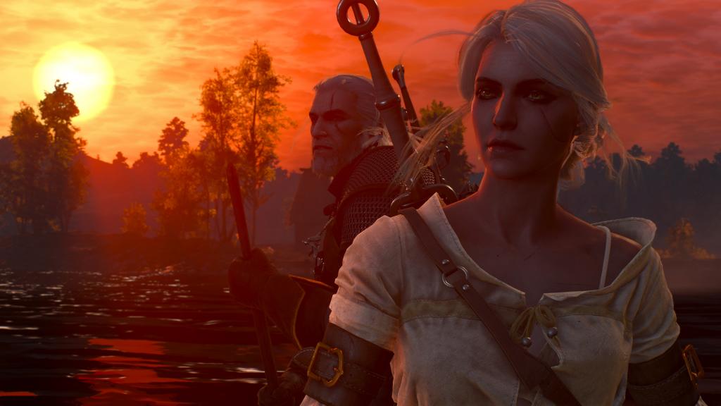 Ciri and Geralt on a boat