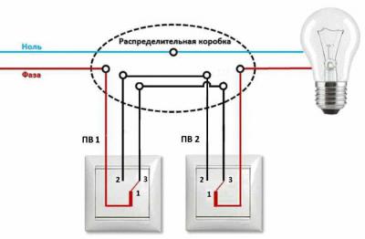 схема подключения проходного выключателя одноклавишного